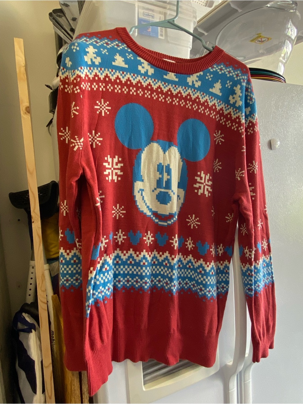Disney Red Crewneck Sweater with Blue and Cream Mickey